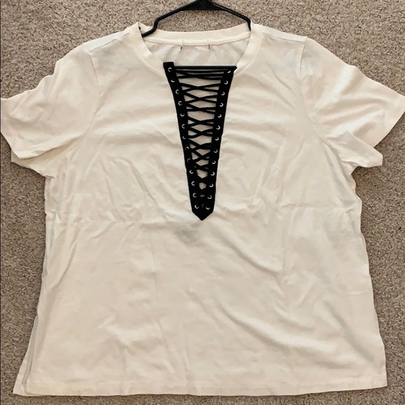 Forever 21 Tops - White T-shirt with black lace-up detailing